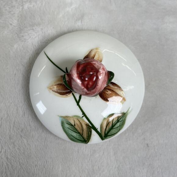 Lefton Handpainted Jelly/Jam Dish, Americana Rose Design 5”x 5” w/o Spoon Chrty - Picture 6 of 14